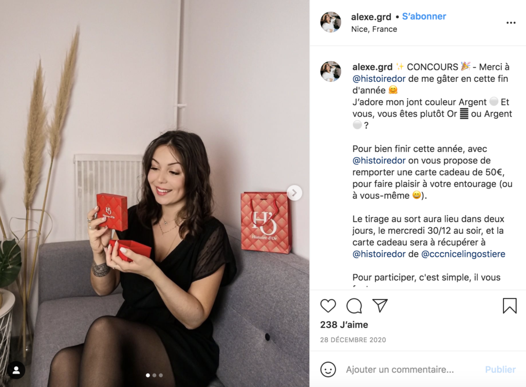 Instagram post en partenariat avec centre commercial Nice Lingostière et histoire d'or